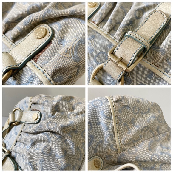 Celine blue and white monogram canvas and leather satchel bag - Picture 3 of 8